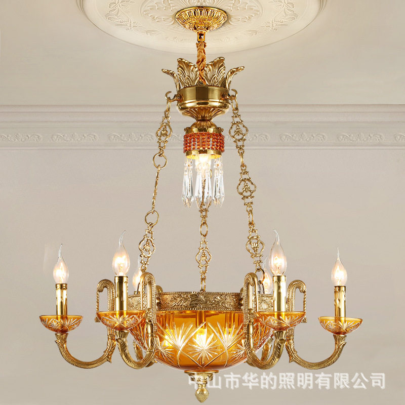 法式客厅吊灯全铜餐厅卧室灯欧式轻奢别墅复式楼楼梯过道门厅灯具