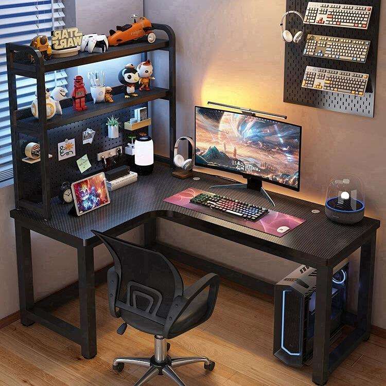 包邮转角电竞桌电脑桌双人台式家用拐角书桌书架卧室L型学习办公