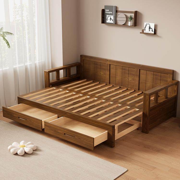 实木沙发床折叠推拉两用中式伸缩小户型客厅原木沙发可变床