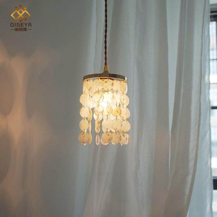 北欧全铜贝壳吊灯日式复古卧室床头设计师吧台风铃衣帽间餐厅吊灯