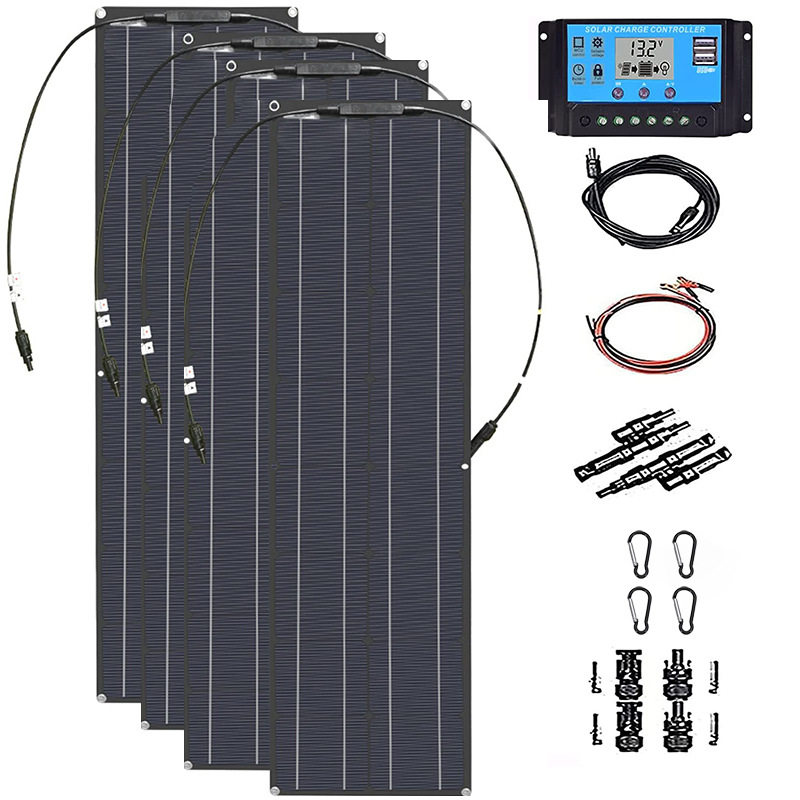 4PCS 200W单晶柔性太阳能电池板 太阳能系统套件供电 带40A控制器