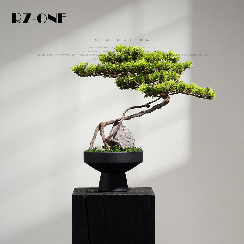 匠十三东方美学陶瓷迎客松绿植盆景茶室玄关台角落高级感摆件