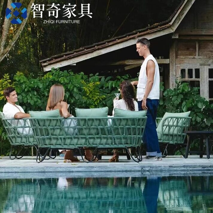 户外绳编高端沙发组合酒店民宿防水防晒别墅室外编藤庭院露台组合