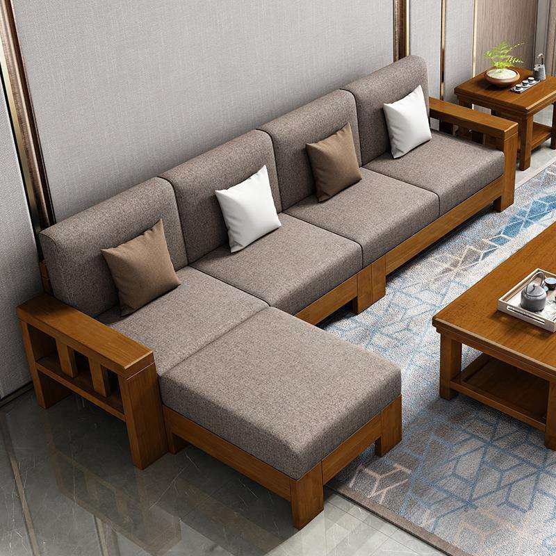 新中式实木沙发组合简约现代布艺沙发转角贵妃经济小户型客厅家具