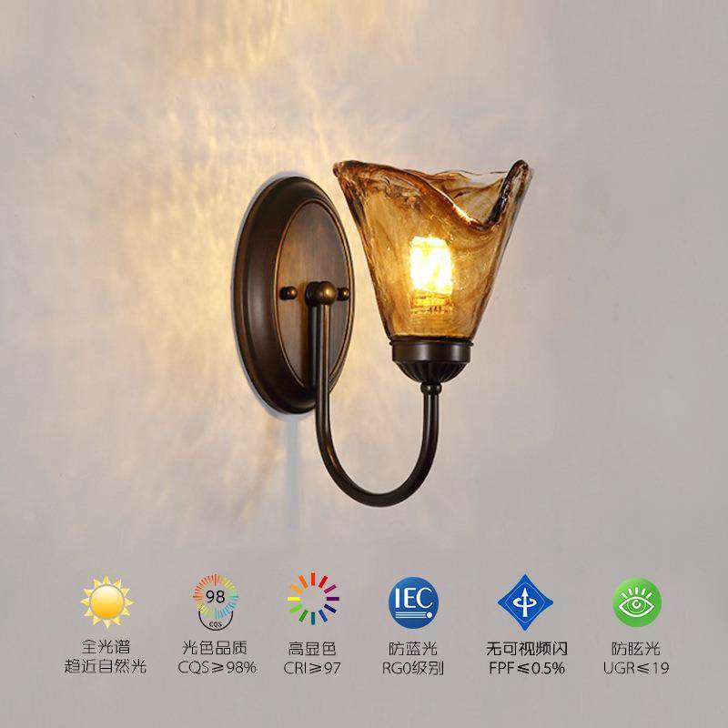 中古风复古床头过道玄关餐厅壁灯美式卧室氛围琥珀色玻璃衣帽间灯