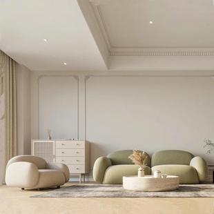 轻法式奶油色布艺沙发暖色系现代免洗科技布沙发奶咖北欧风客厅