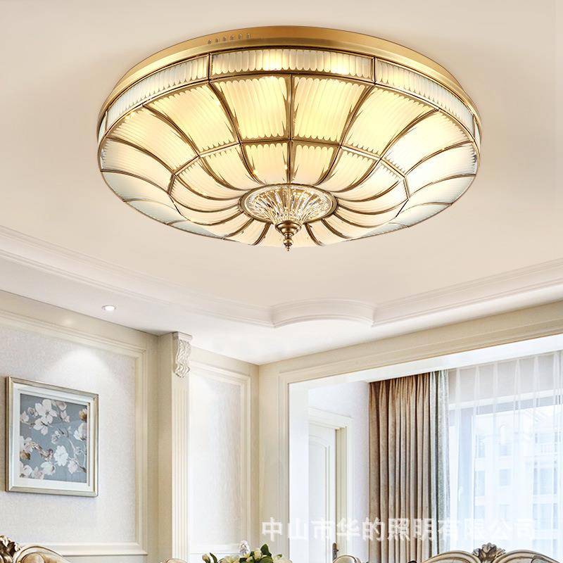 欧式全铜客厅吸顶灯家用圆形铜灯卧室灯LED书房灯大气餐厅灯具