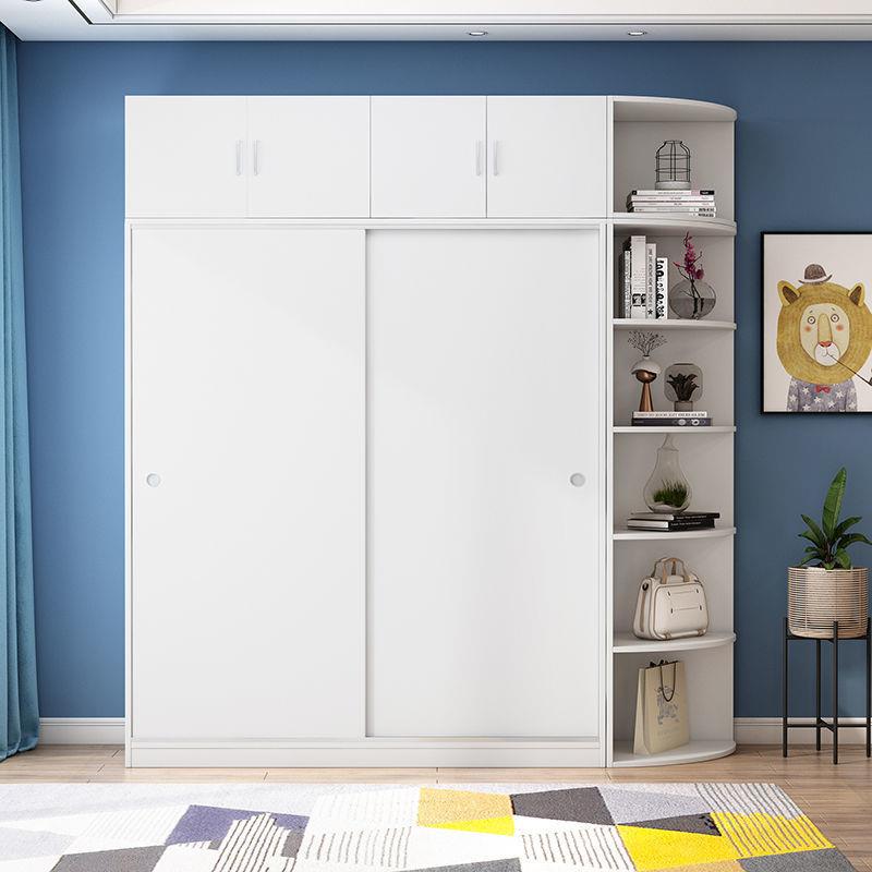 实木衣柜推拉门简约现代经济型移门木质2门卧室整体组装柜