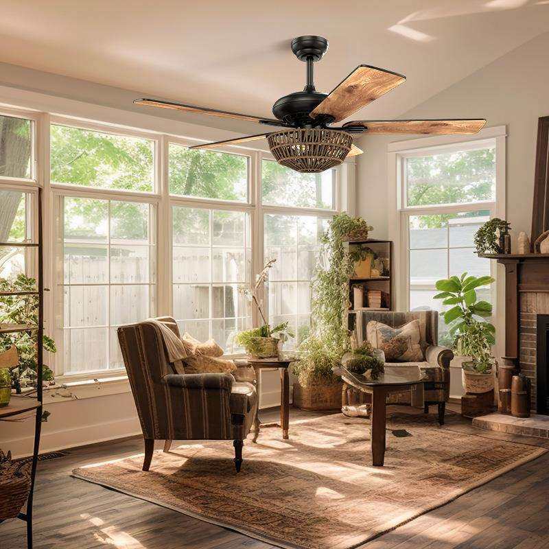 跨海带灯风扇吊灯美式吊扇灯复古客厅餐厅电风扇吊灯风扇一体灯