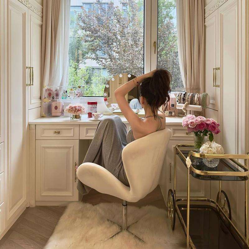 SHIQU矢趣女生卧室化妆椅梳妆凳天鹅椅客厅阳台衣帽间旋转休闲椅
