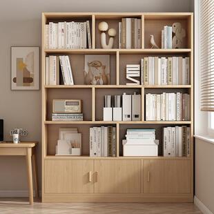 实木生态板书架落地置物架家用客厅一体靠墙柜子简易耐用储物柜