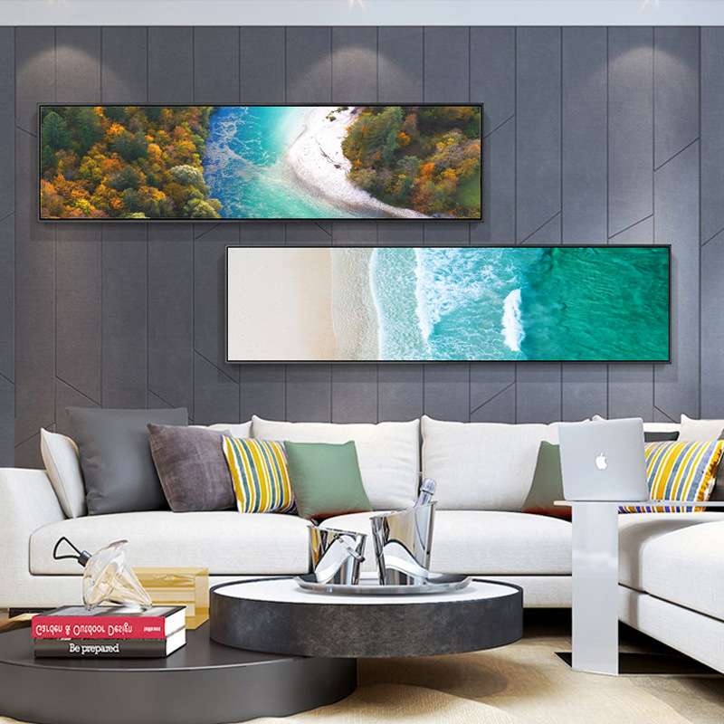现代简约大海装饰画长横幅办公室床头挂画客厅风景沙发墙壁画晶瓷图片