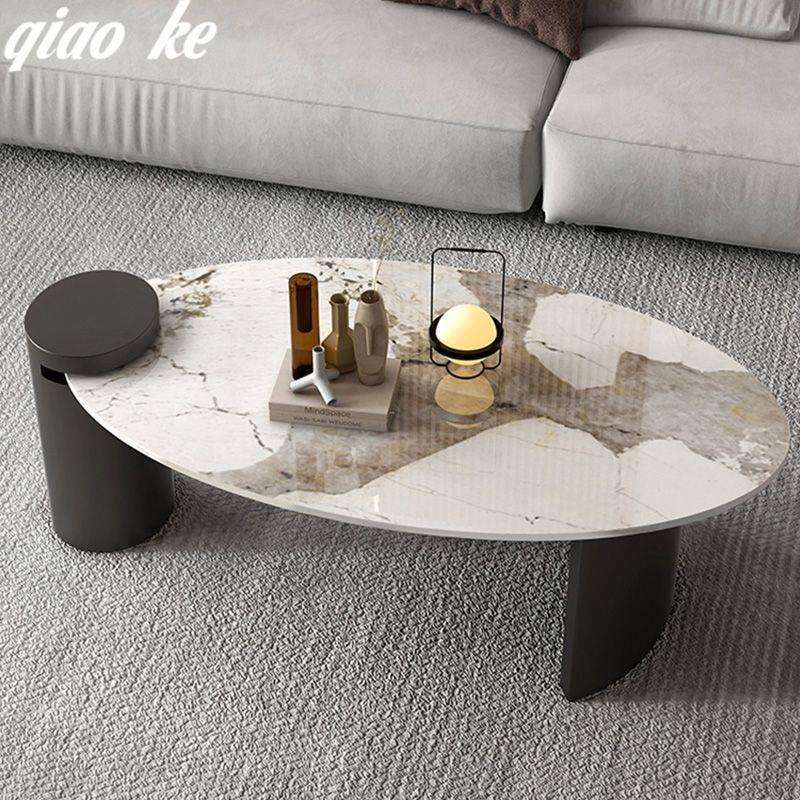 意式轻奢茶几小户型简约现代椭圆形茶几客厅家用岩板茶几网红新款
