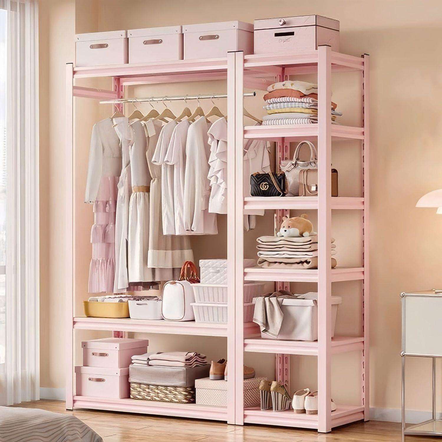 超厚全钢架衣帽架衣柜出租房简易经济型衣橱大容量家用挂衣服外贸