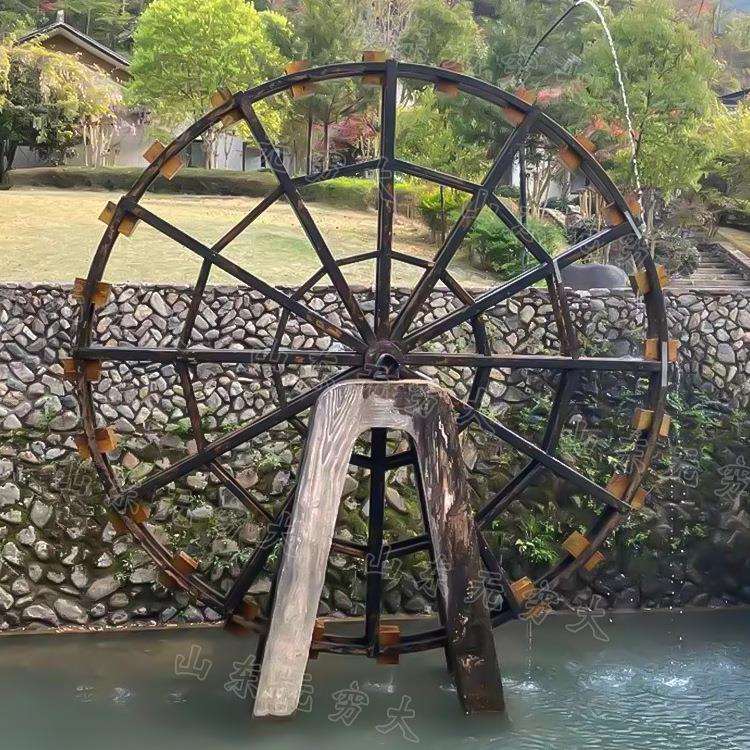 网红打卡水车之都兰州大型防腐木旋转双轮筒车户外复古引流道具