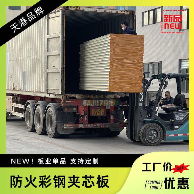 天港岩棉夹芯板洁净彩钢板净化复合板隔墙隔音耐高温防火产品