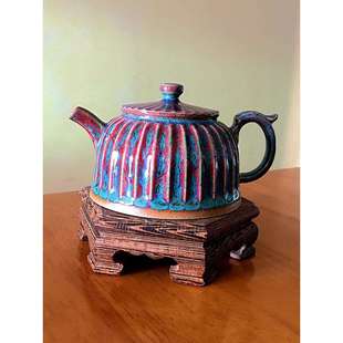 大贤窑青莲壶茶吧摆件禹州大贤手工套装茶壶中式钧瓷青莲壶带把还