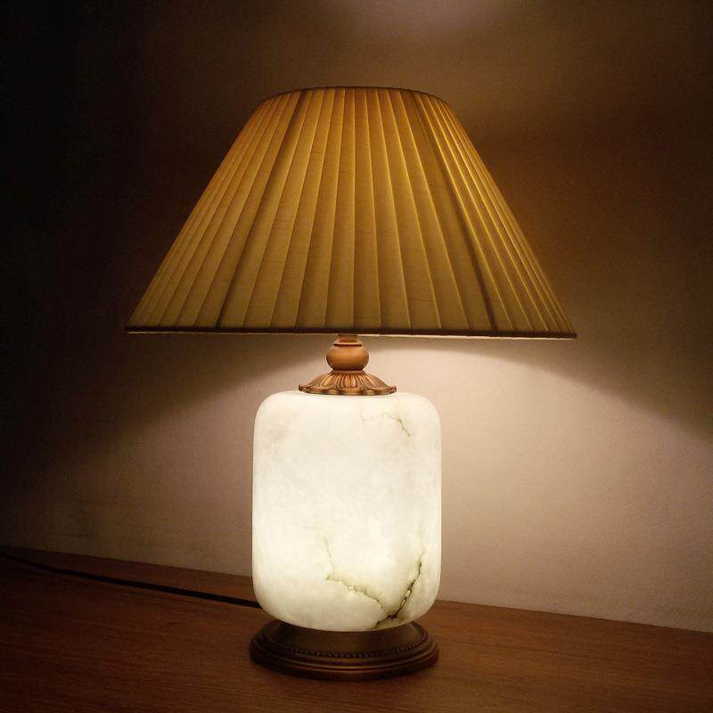 奢华全铜欧式卧室床头台灯客厅美式书房纯铜复古装饰别墅云石台灯