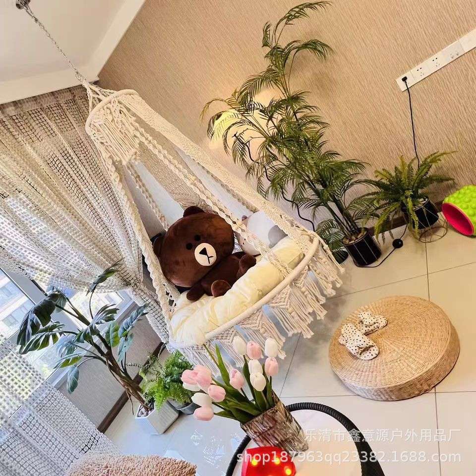 公主揺蓝卧室秋千 长款网红吊篮棉线阳台家用双人休闲蓝 直发