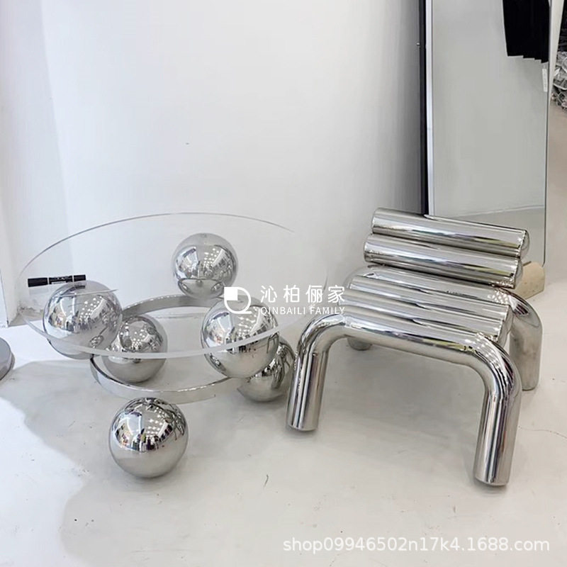 中古设计师不锈钢异形单人椅子家用靠背椅极简工业风餐厅休闲餐椅