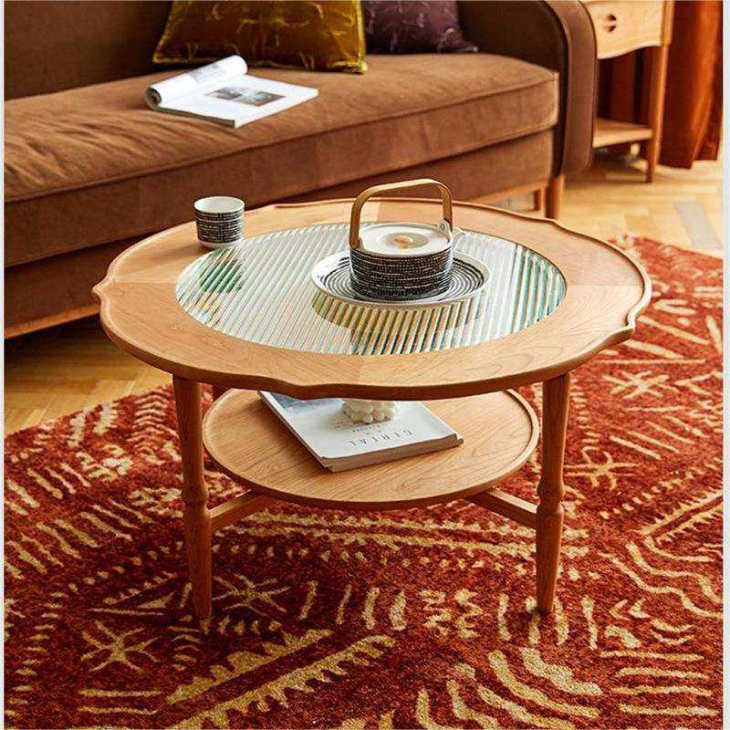 北欧实木茶几日式简约小户型沙发圆边几组合樱桃木家用客厅小茶桌