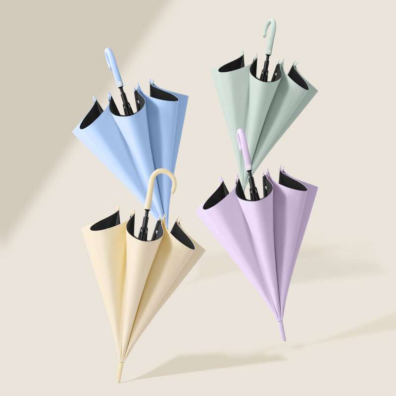 花觉创意简约长柄伞纯色日系小清新配色柄直杆雨伞女直柄广告雨伞