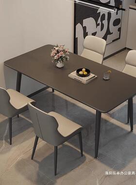 现代简约长方形饭桌依诺黑色岩板餐桌岩板餐桌全拖家用小户型餐厅
