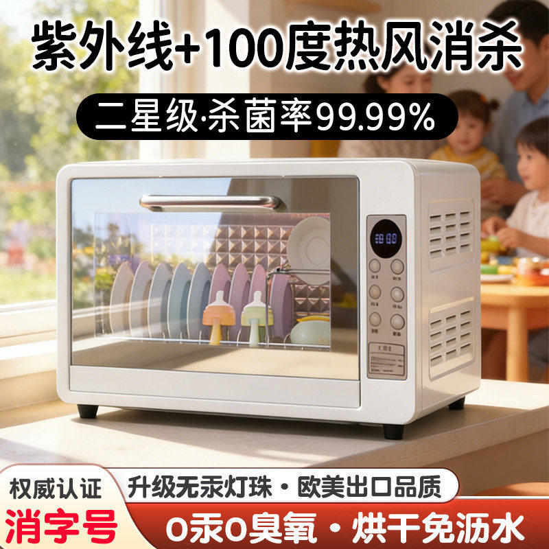 消毒柜家用小型碗柜厨房100℃高温二星级紫外线不锈钢烘干免沥水