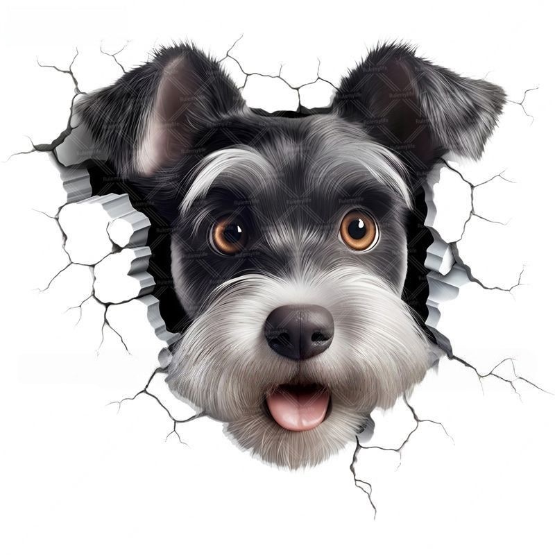 可爱狗狗图案贴画雪纳瑞犬装饰贴画防水自粘墙贴门贴车贴遮挡划痕