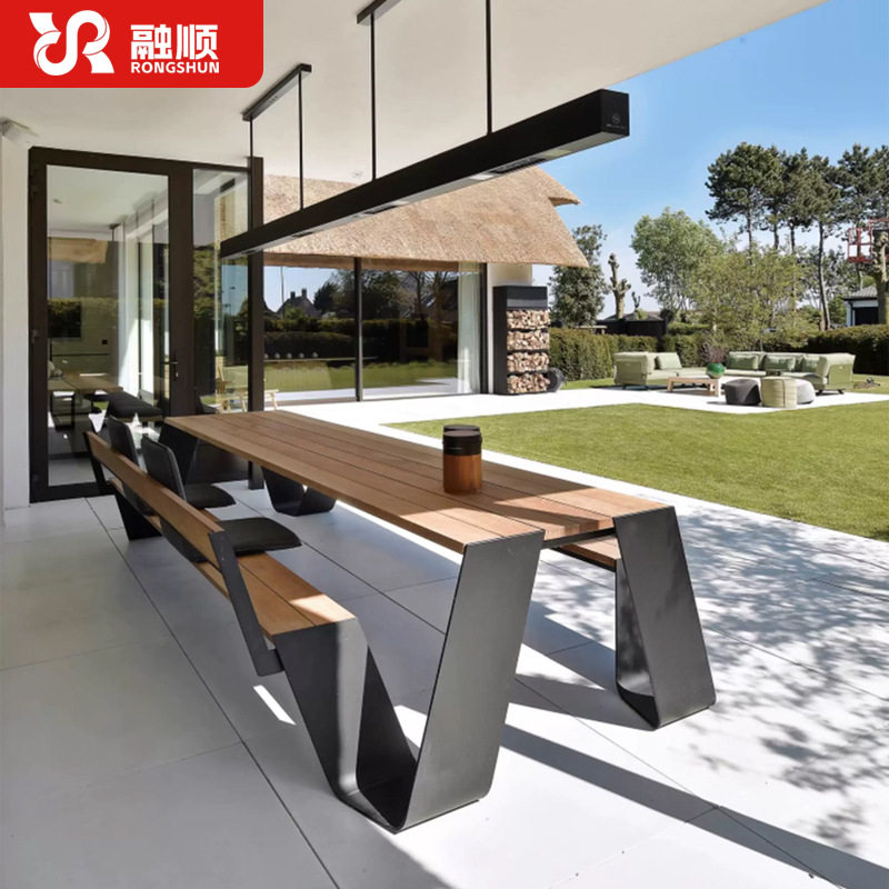 户外花园庭院派对连体桌椅小区公园休闲长凳酒店露台外摆塑木桌椅