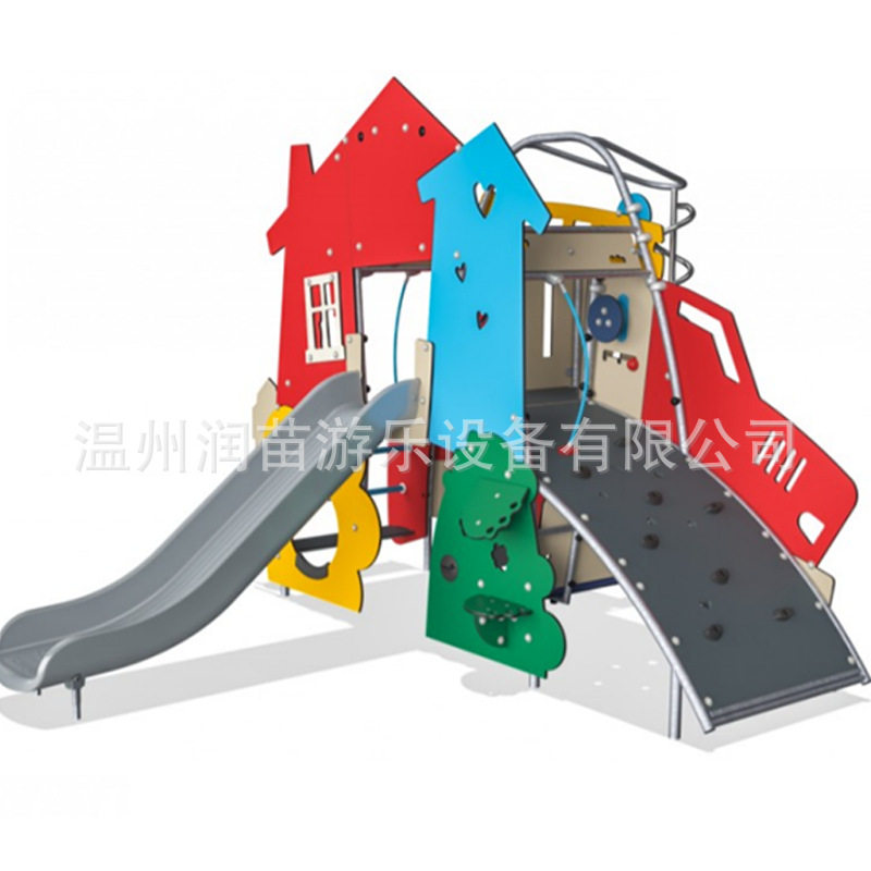 幼儿园小 区游乐场儿童户外炫彩PE板室外不锈钢滑滑梯游乐设施