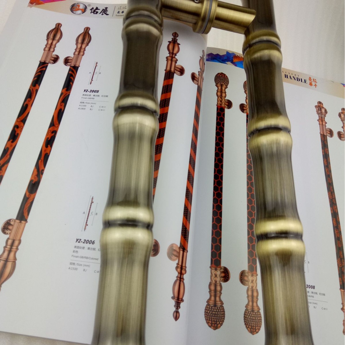 新中式仿古竹节拉手酒店会所豪华木门把手古典玻璃推拉门拉手