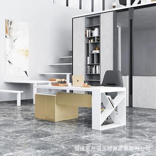 电脑桌家用单人工作台 北欧轻奢经理办公桌简约大气黑白色实木台式