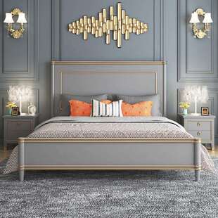 美式床实木床轻奢1.8米主卧原木双人床灰色高箱储物婚床现代简约