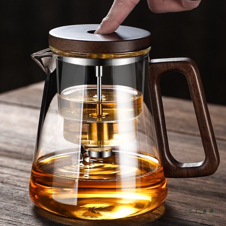 木把飘逸杯全玻璃内胆家用沏茶飘逸壶按压式冲茶器茶水分离泡茶壶