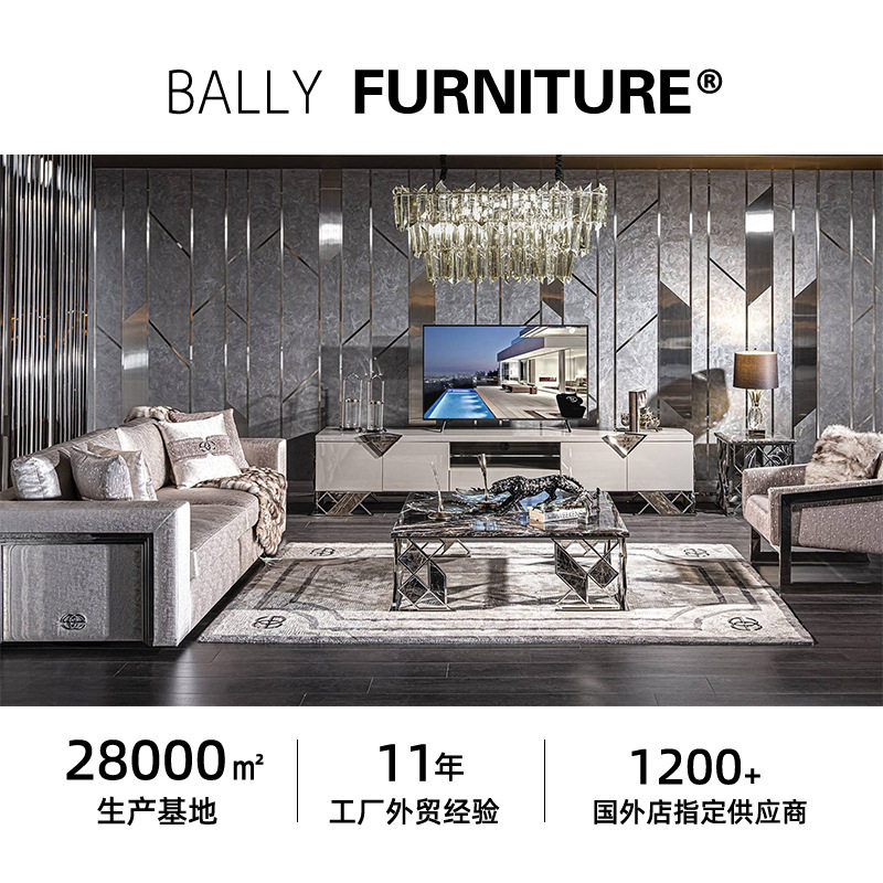 外贸出口轻奢科技布软包沙发意式别墅高端组合沙发 豪宅客厅家具