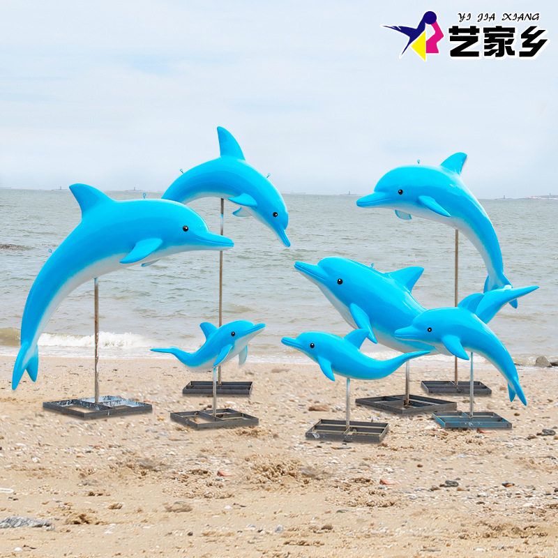 户外玻璃钢仿真海豚鲸鱼雕塑海洋主题公园水上乐园商场摆件装饰品
