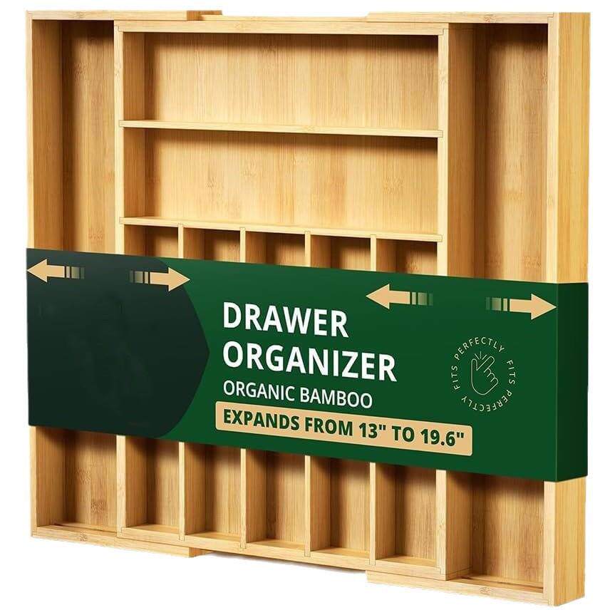 餐具筷子剪刀收纳盒竹制木盒家用厨房整理盒分格多功能收纳可伸缩