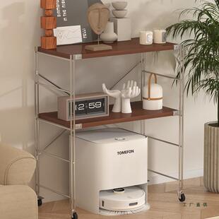 扫地机器人置物架可移动收纳展示架中古风家用储物架下空式高脚架