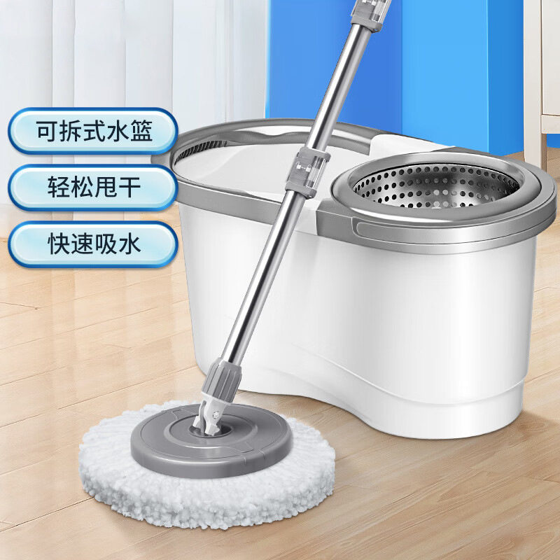 旋转甩水拖把家用免手洗懒人一拖净墩布手压式不锈钢篮墩布可替换
