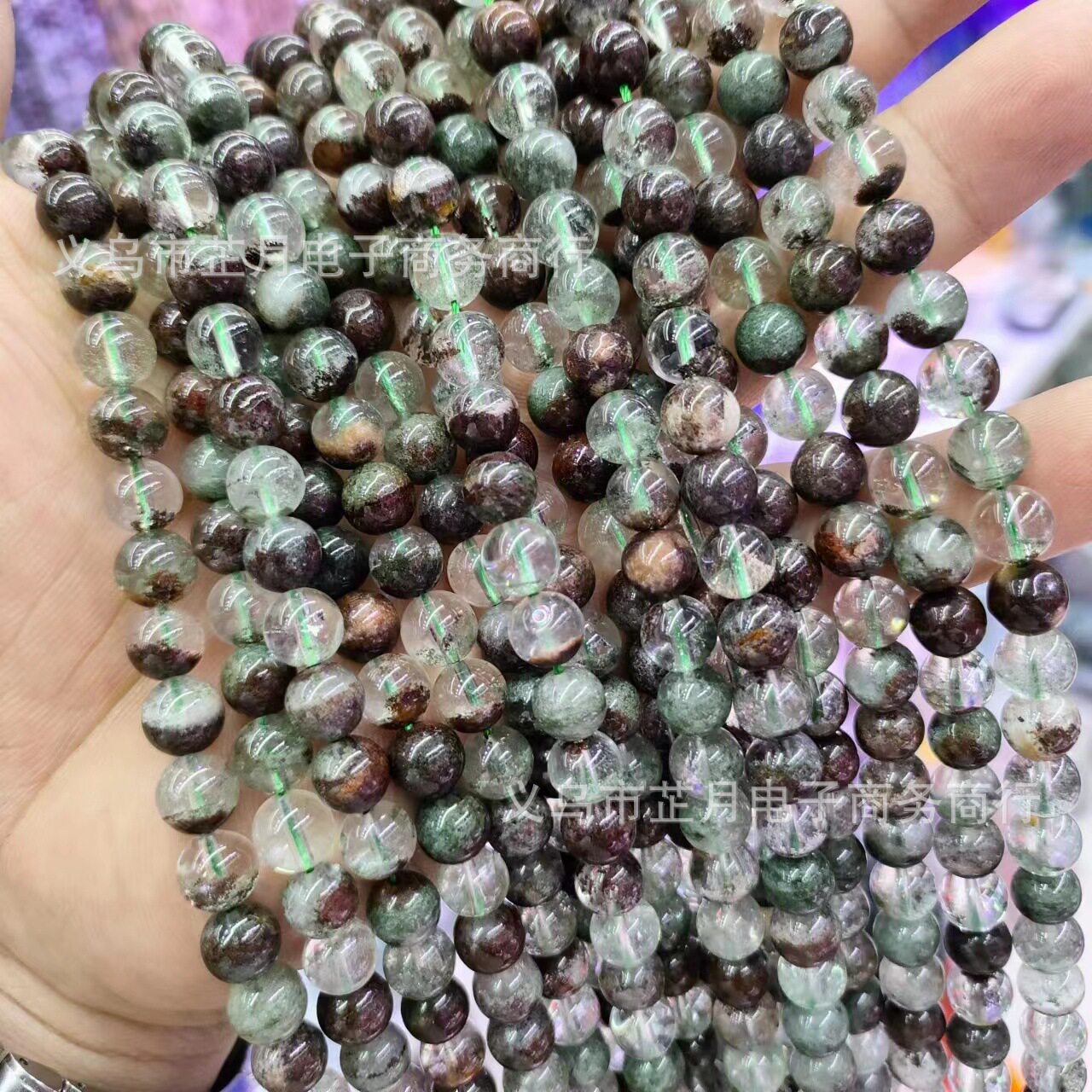 厂家直供 A级天然绿幽灵散珠批发绿幽灵水晶珠子圆珠 现货批发
