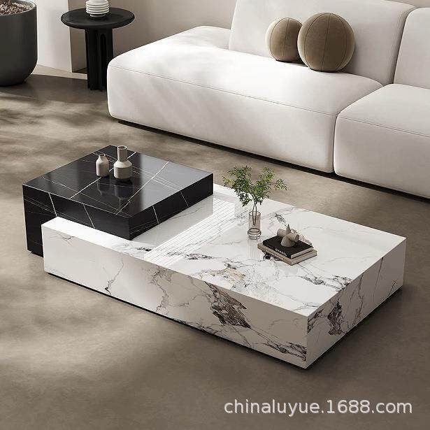 网红意式极简大理石茶几现代简约客厅家用长方形组合高级感茶几