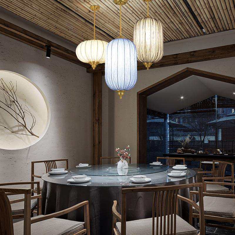 艺术灯中式餐厅吊灯酒店民宿客厅卧室茶室饭店灯复古布艺装饰灯艺