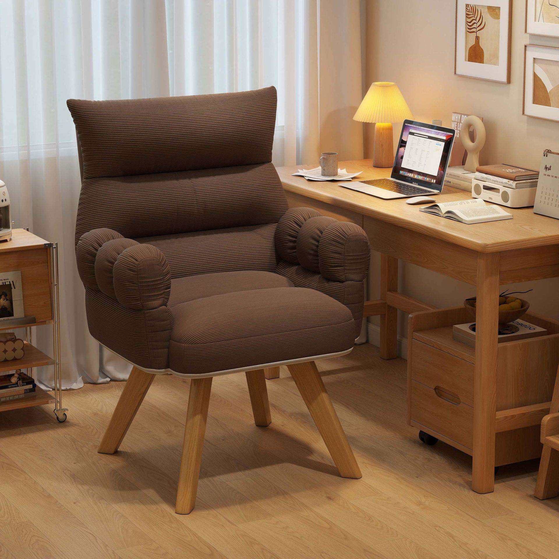 电脑椅久坐书房书桌实木腿办公椅子卧室宿舍学习椅旋转靠背椅