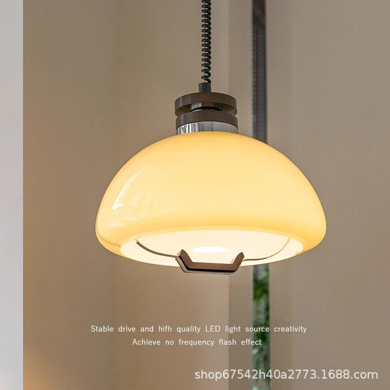 中古玻璃餐厅吊灯餐厅圆桌吧台灯复古实木可伸缩调节高度奶油风灯