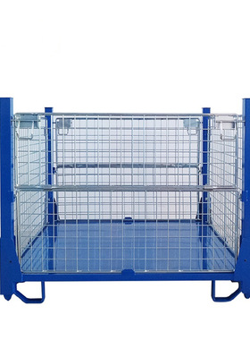 折叠物料箱周转铁箱仓储笼堆垛架储物笼铁货框金属周转筐网格铁框