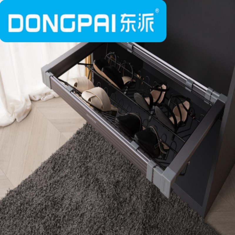 东派推拉式阻尼鞋架银白铝合金鞋架高端缓冲阻尼衣柜鞋子收纳架