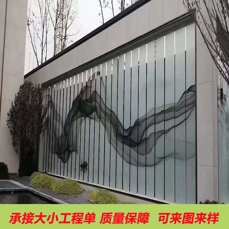 厂家6+6超白山水画墨画夹层夹娟夹丝售楼部景观墙背景 墙艺术玻璃