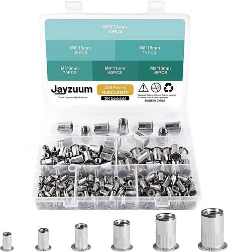 235件平头竖纹铆螺母组合套装304不锈钢拉紧螺母铆螺母带储物盒