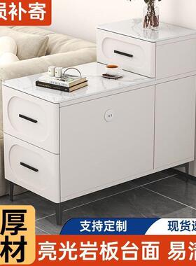 fLE岩板边几可移动储物小茶几现代简约客厅角几沙发边柜侧边柜置